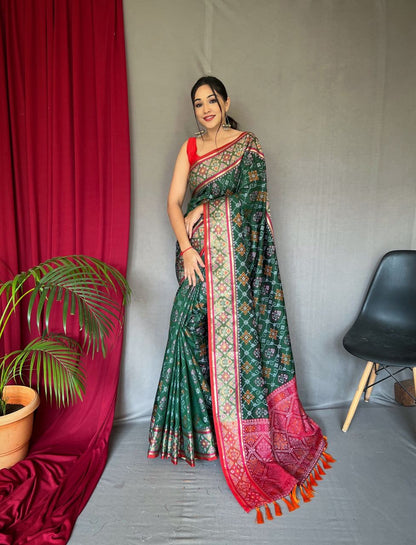 Green Color Rich Pallu Meenakari Patola Saree