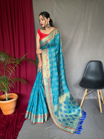 Sky Blue Color Paithani And Patola Saree