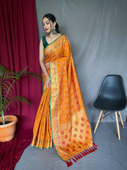 Mustard Color Paithani And Patola Saree