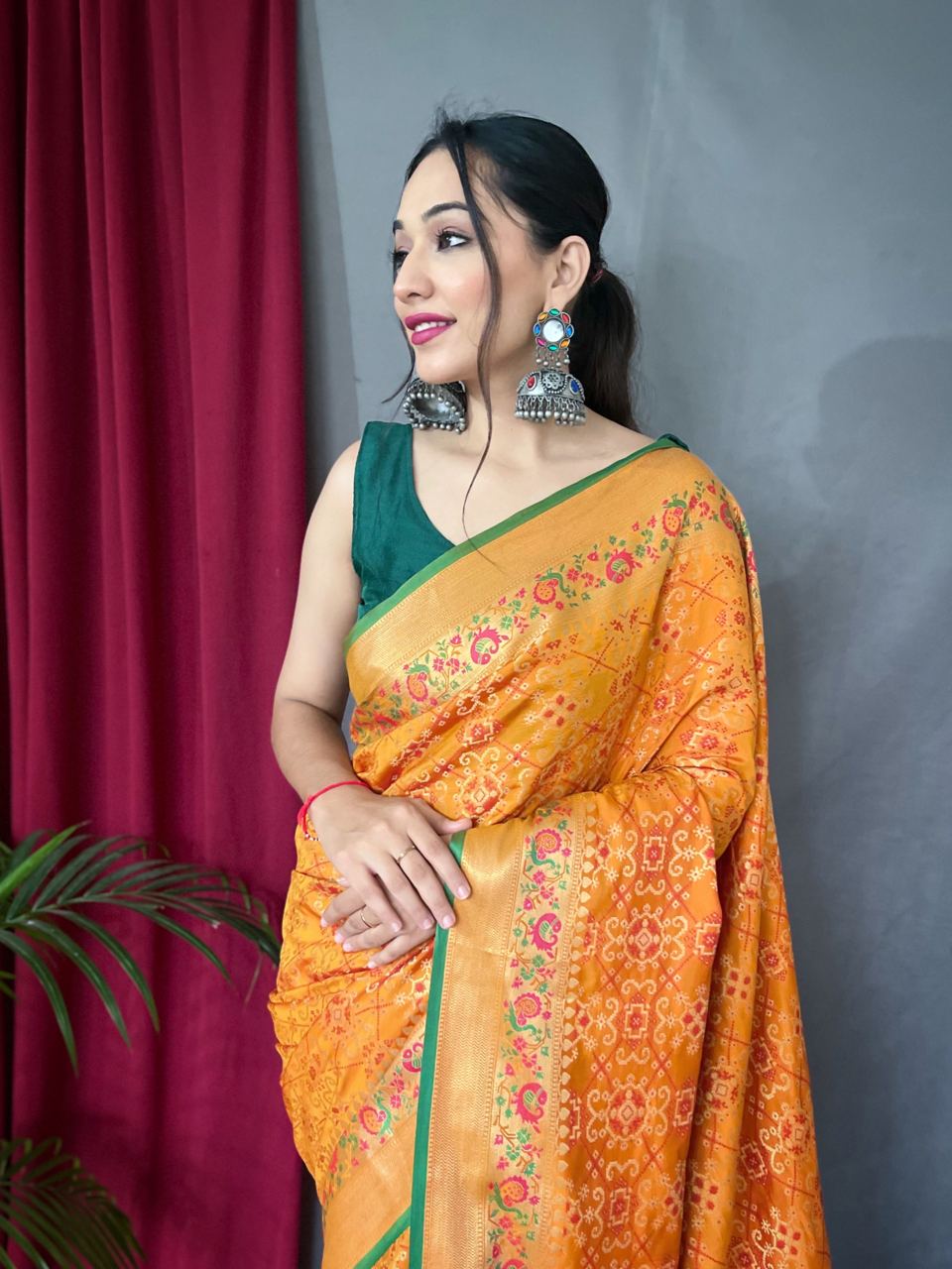 Mustard Color Paithani And Patola Saree