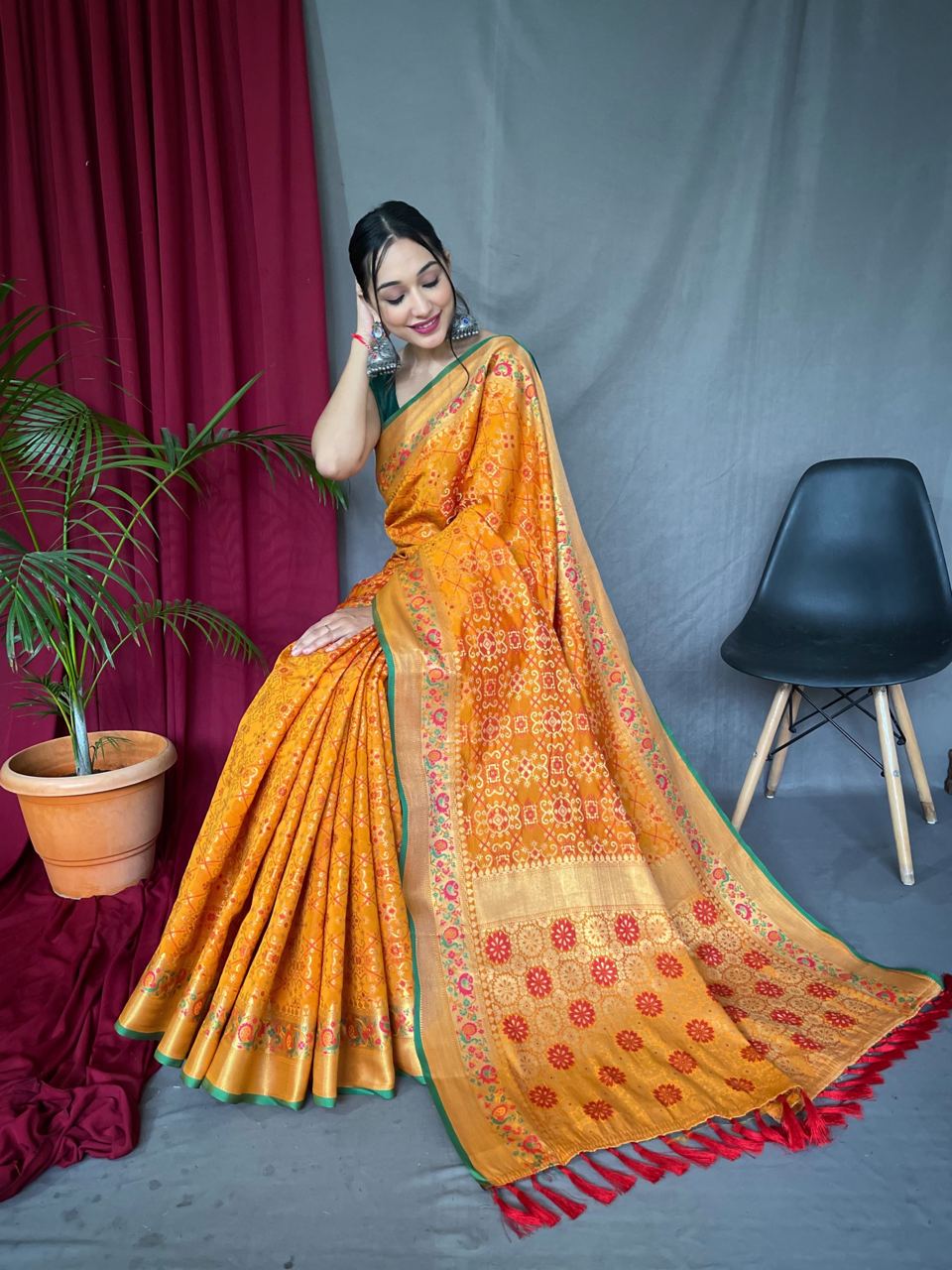 Mustard Color Paithani And Patola Saree