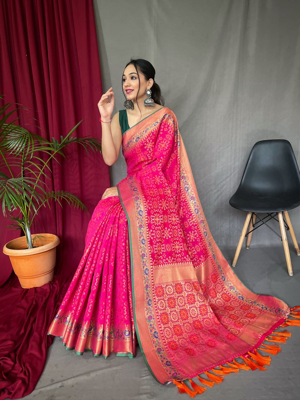 Pink Color Paithani And Patola Saree