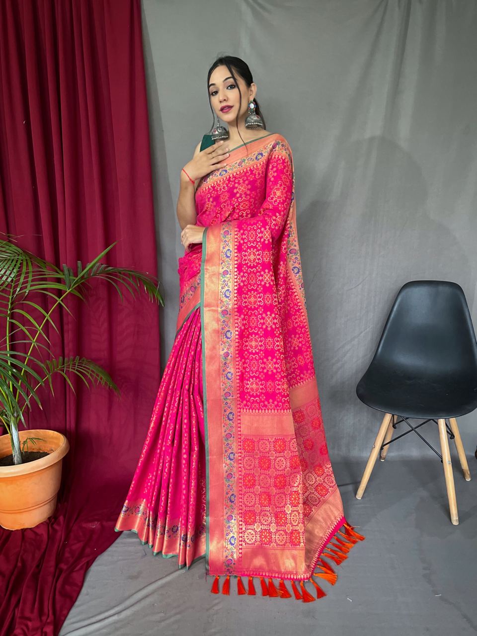 Pink Color Paithani And Patola Saree