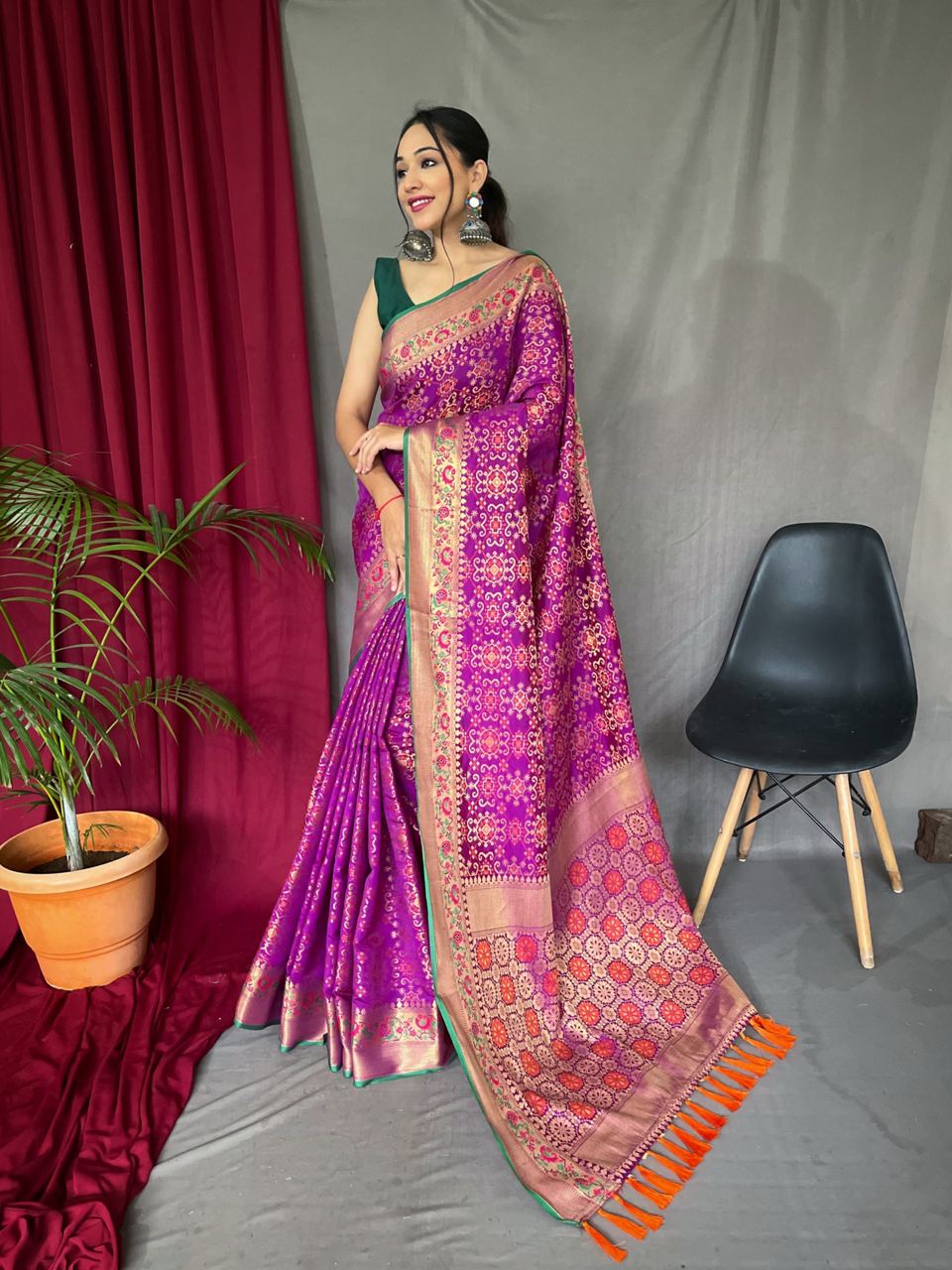 Purple Color Paithani And Patola Saree