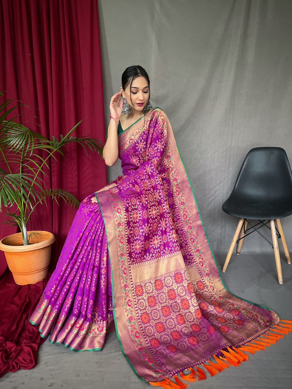 Purple Color Paithani And Patola Saree