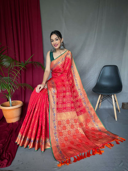 Red Color Paithani And Patola Saree