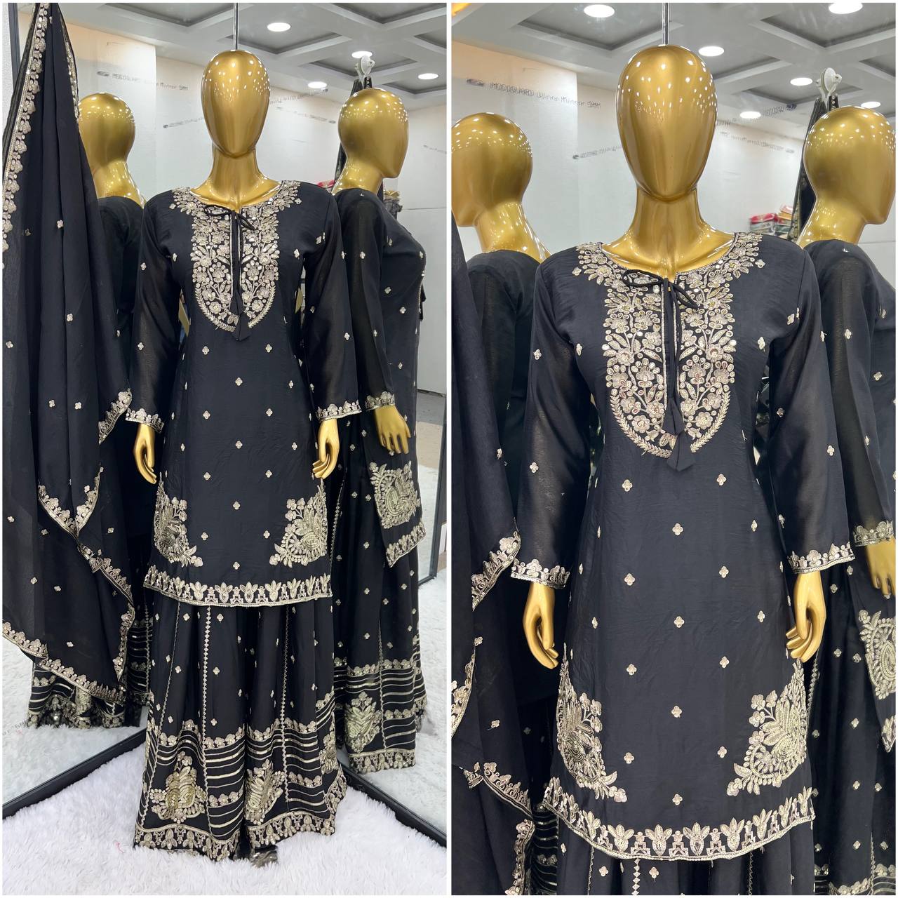 Beautiful Black Color Sharara Suit for Party Wear