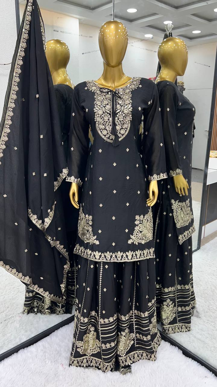 Beautiful Black Color Sharara Suit for Party Wear