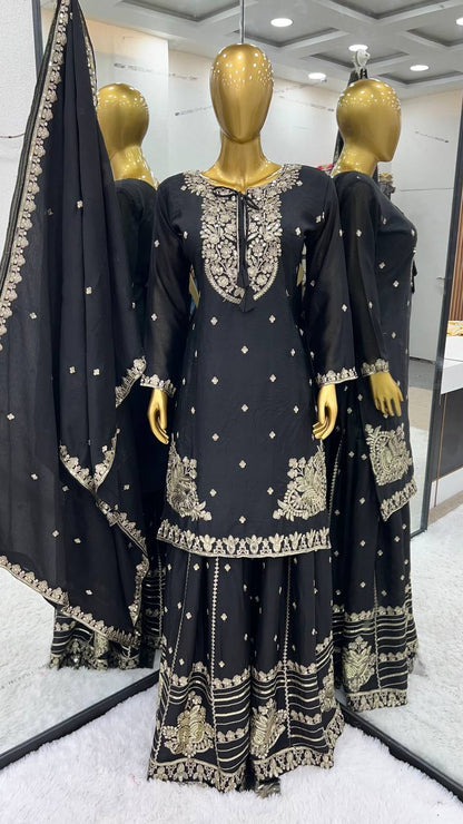 Beautiful Black Color Sharara Suit for Party Wear