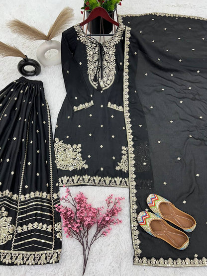 Beautiful Black Color Sharara Suit for Party Wear