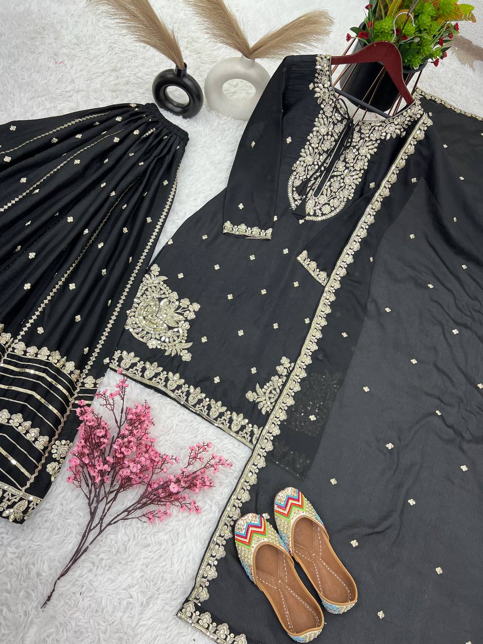 Beautiful Black Color Sharara Suit for Party Wear