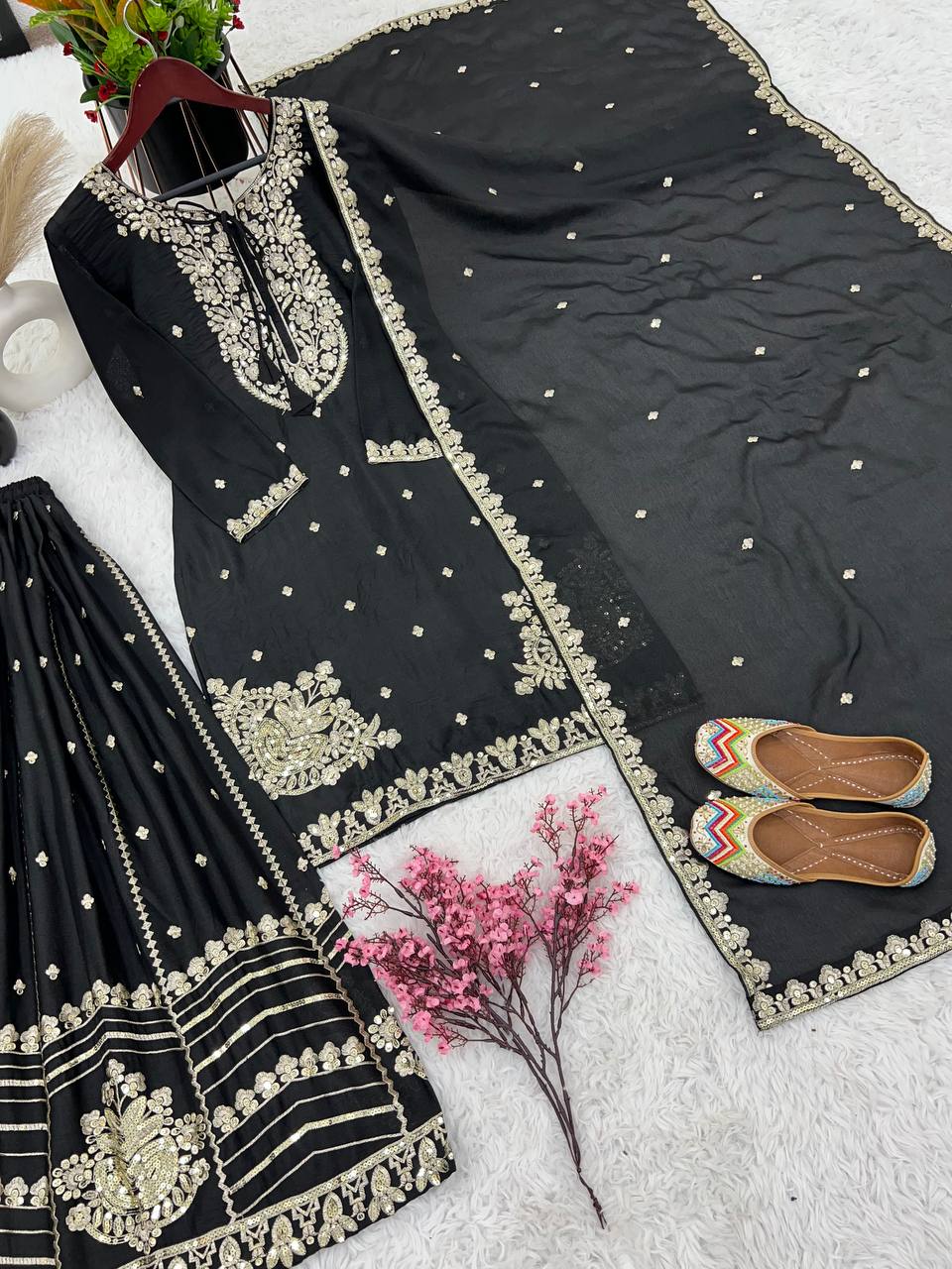 Beautiful Black Color Sharara Suit for Party Wear