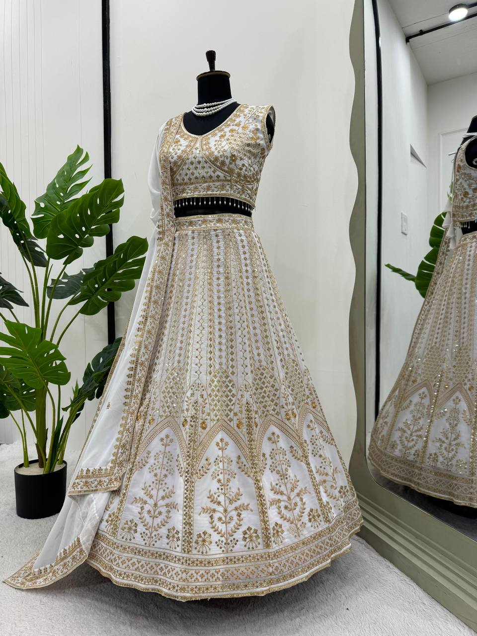 Reception Wear Heavy Work White Lehenga Choli