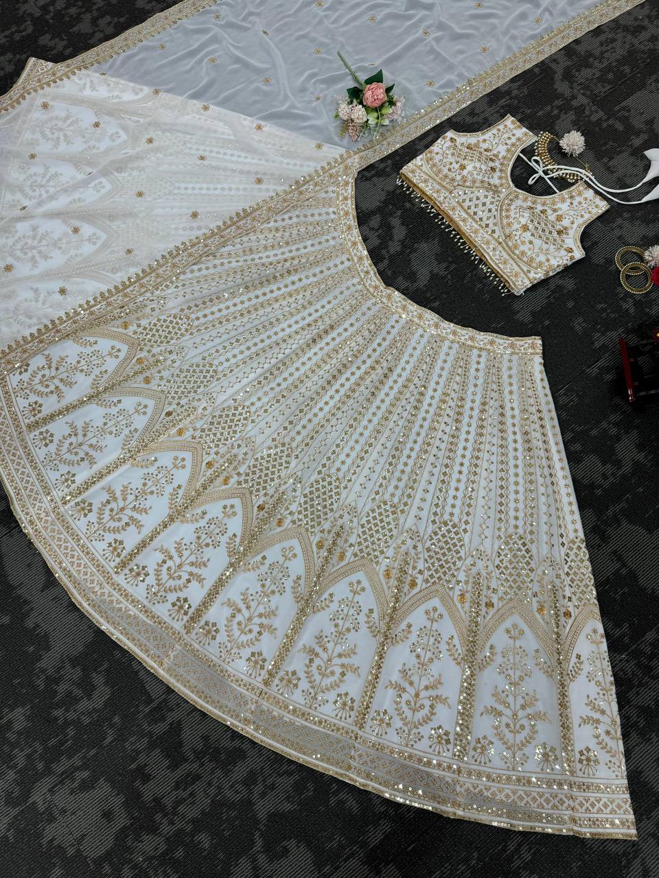 Reception Wear Heavy Work White Lehenga Choli