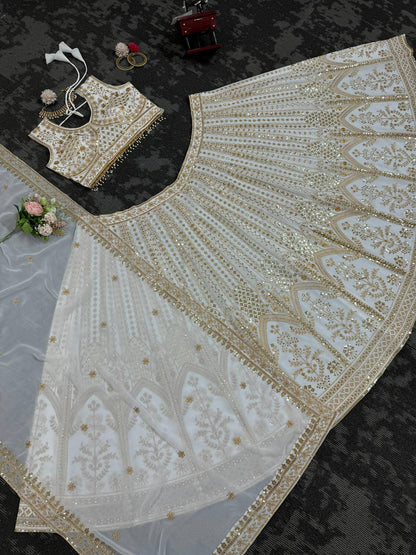 Reception Wear Heavy Work White Lehenga Choli