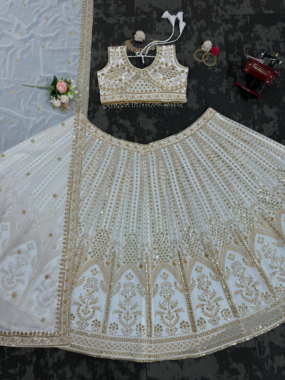 Reception Wear Heavy Work White Lehenga Choli