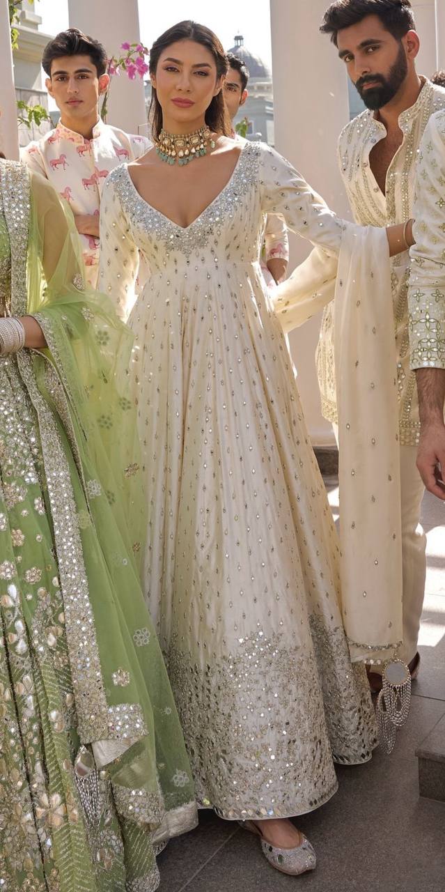 Beautiful Embroidery Work White Color Long Gown