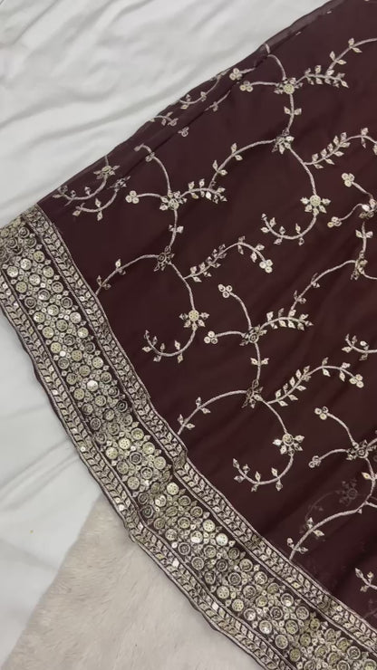 Brown Color Sequence Embroidery Sharara Suit