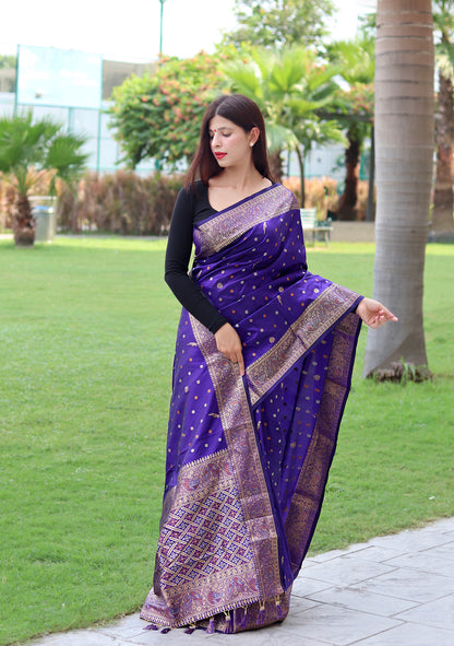 Latest Copper And Golden Zari Weave Border Purple Saree