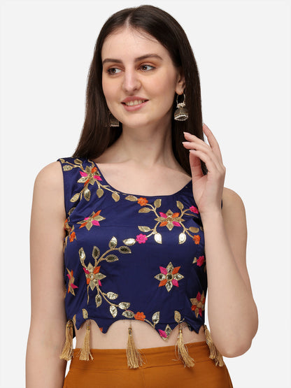 Blue Color Embroidered Sleeveless Blouse