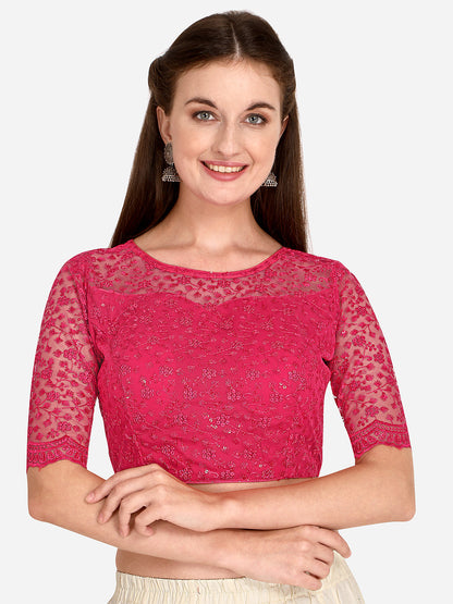 Stylish Pink Color Embroidered & Sequence Work Net Blouse