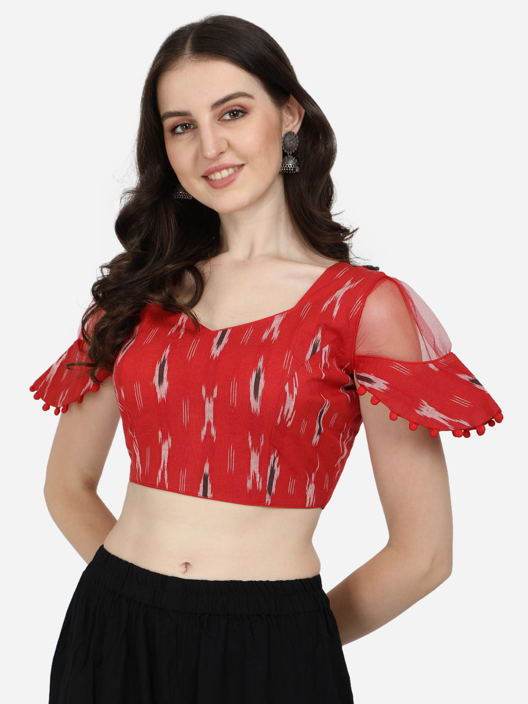 Exclusive Red Color Printed Cotton Readymade Blouse