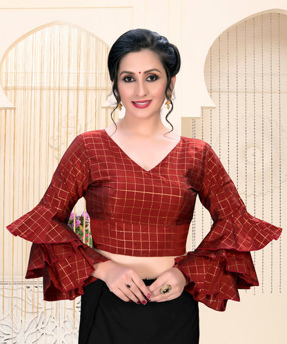 Amazing Designer Maroon color  Silk Ruffle Blouse