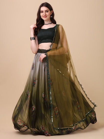 Stunning Green Color Printed Lycra Lehenga Choli