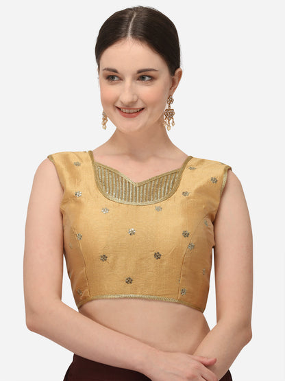 Designer Beige Color Embroidery Work Silk Blouse