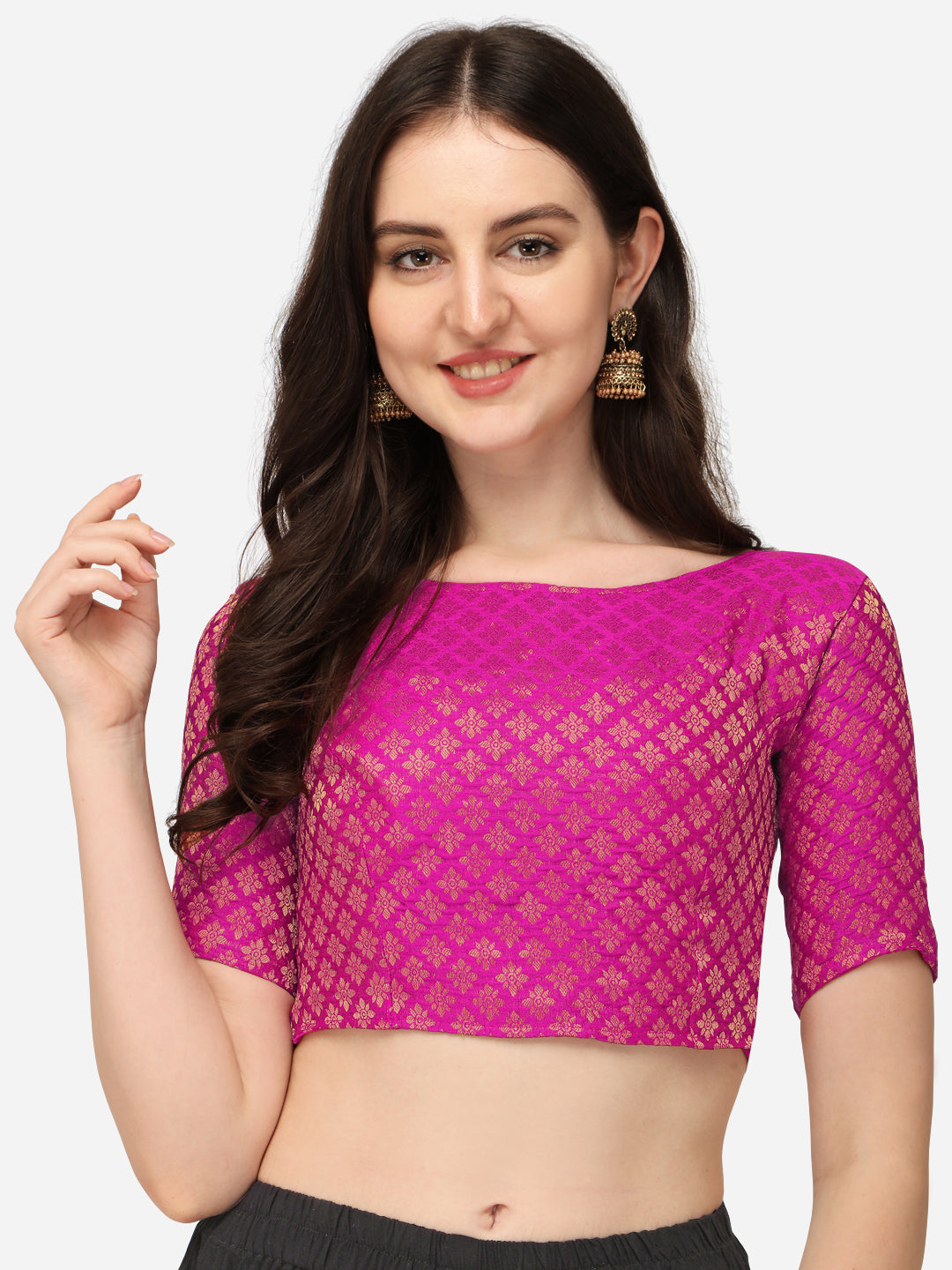 Luxuriant Pink Color Jacquard Work Blouse