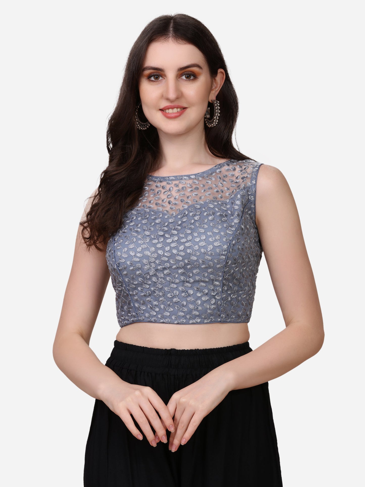 Stylish Net Grey Color Sequence Embroidered Blouse