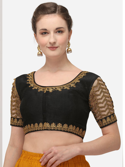 Black Color Elephent Design Embroidery Work Blouse