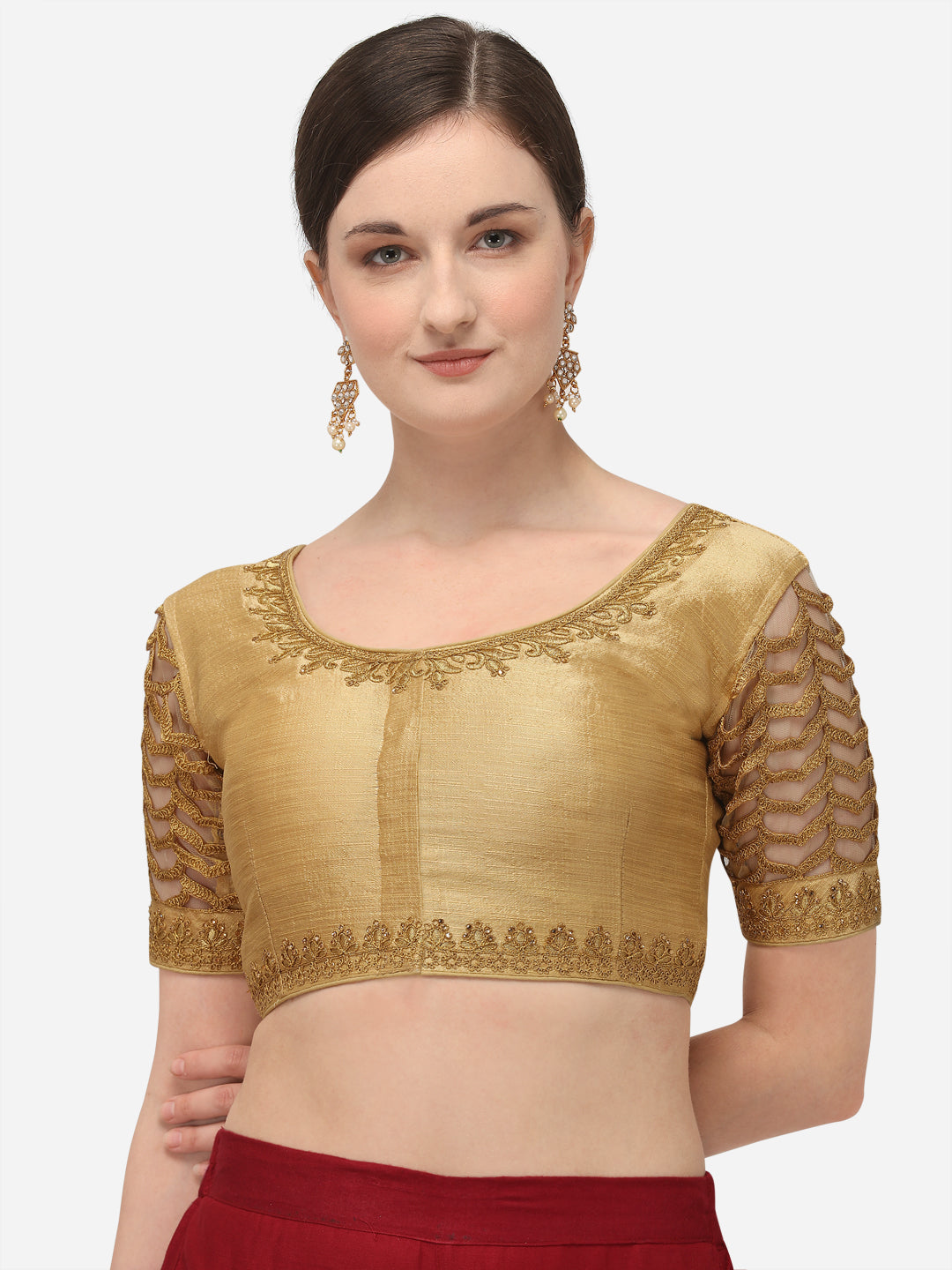 Beige Color Elephent Design Embroidery Work Blouse