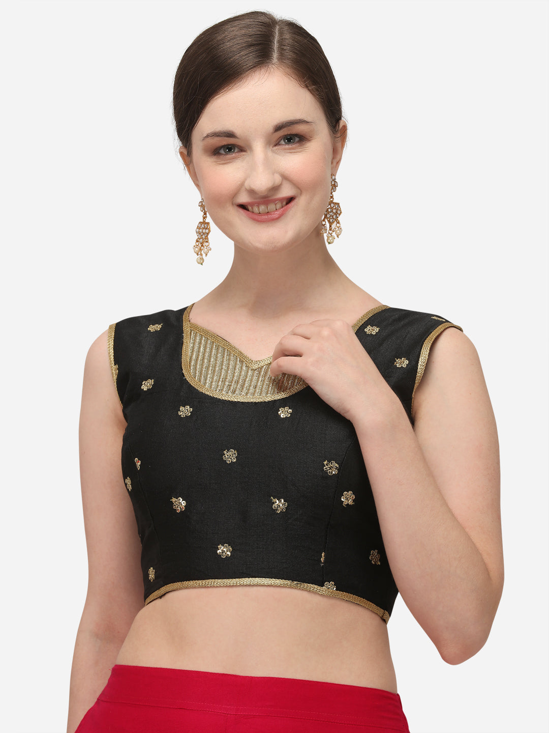 Designer Black Color Embroidery Work Silk Blouse