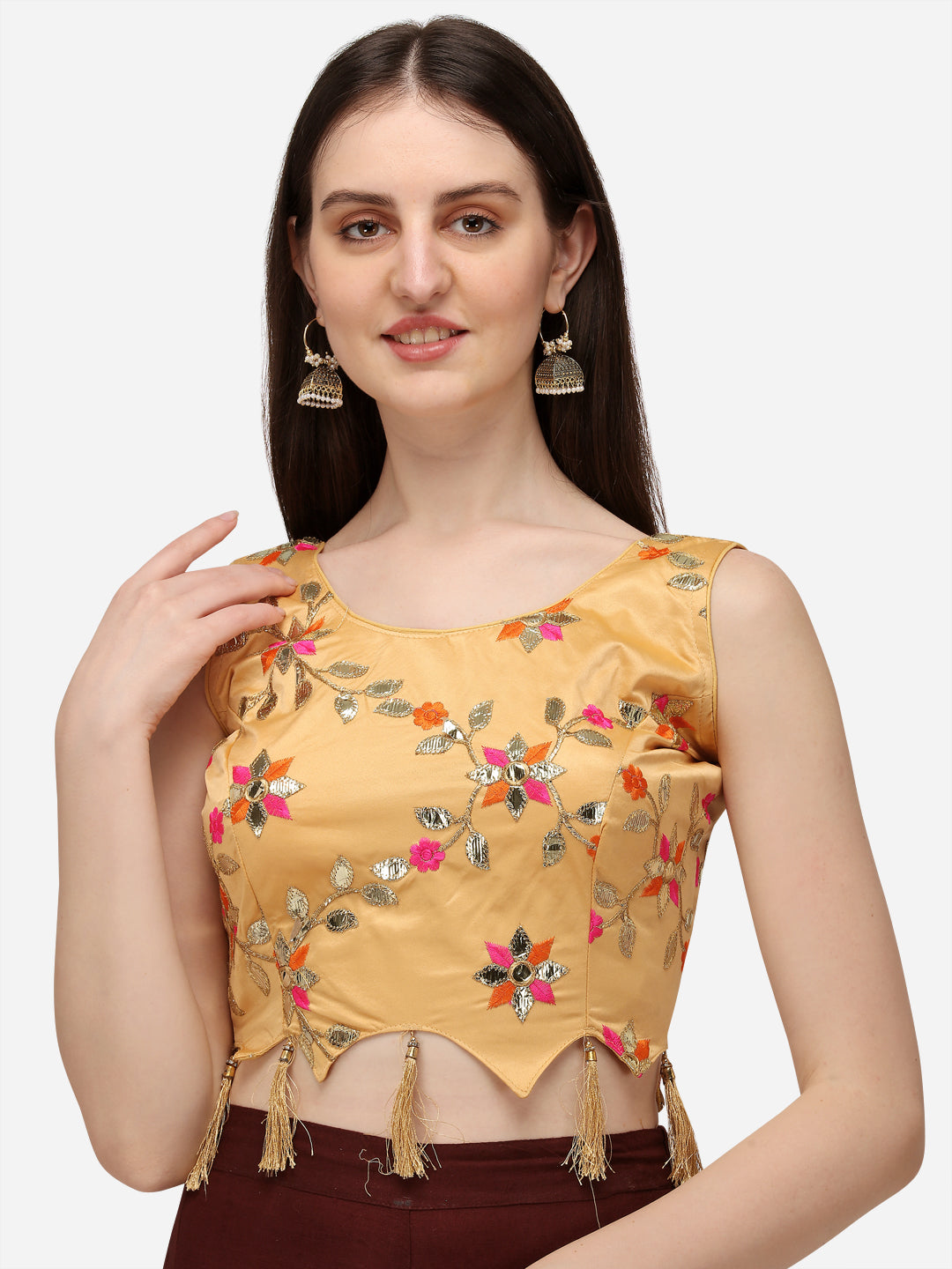 Beige Color Embroidered Sleeveless Blouse