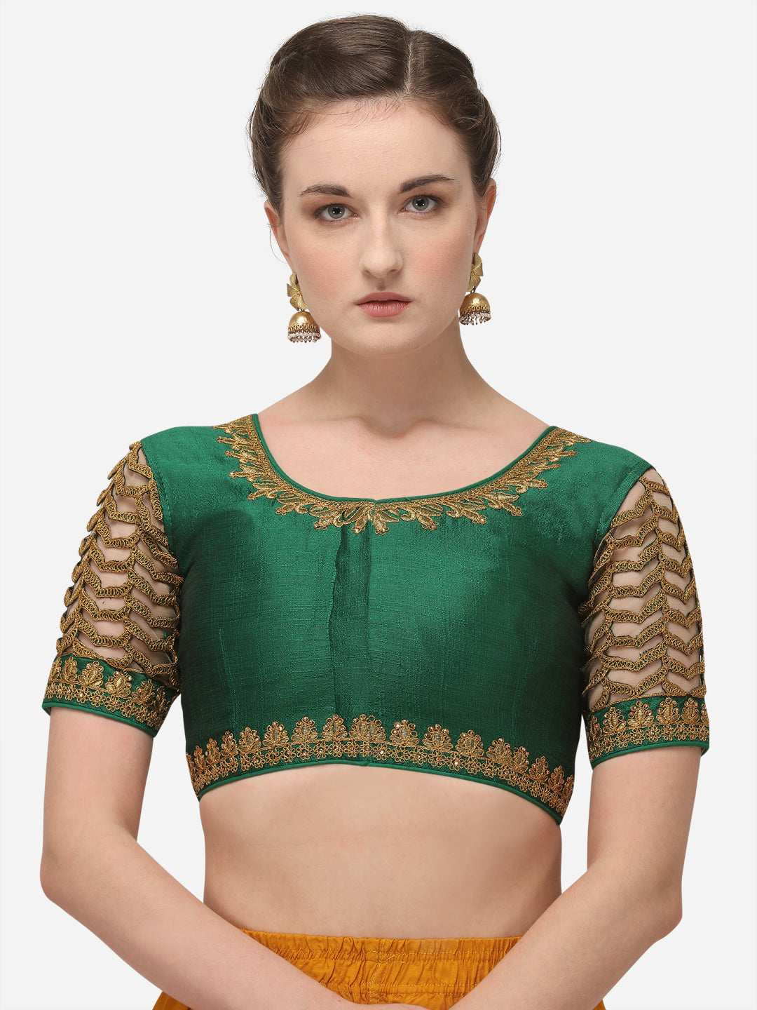 Green Color Elephent Design Embroidery Work Blouse