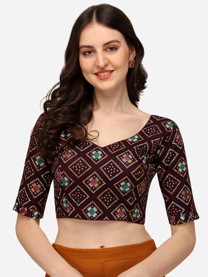 Exclusive Brown Color Jacquard Work V Neck Readymade Blouse