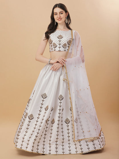 Glimmering White Color Sequence Embroidered Lehenga Choli