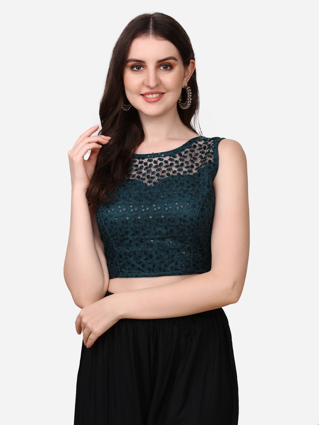 Stylish Net Morpich Color Sequence Embroidered Blouse