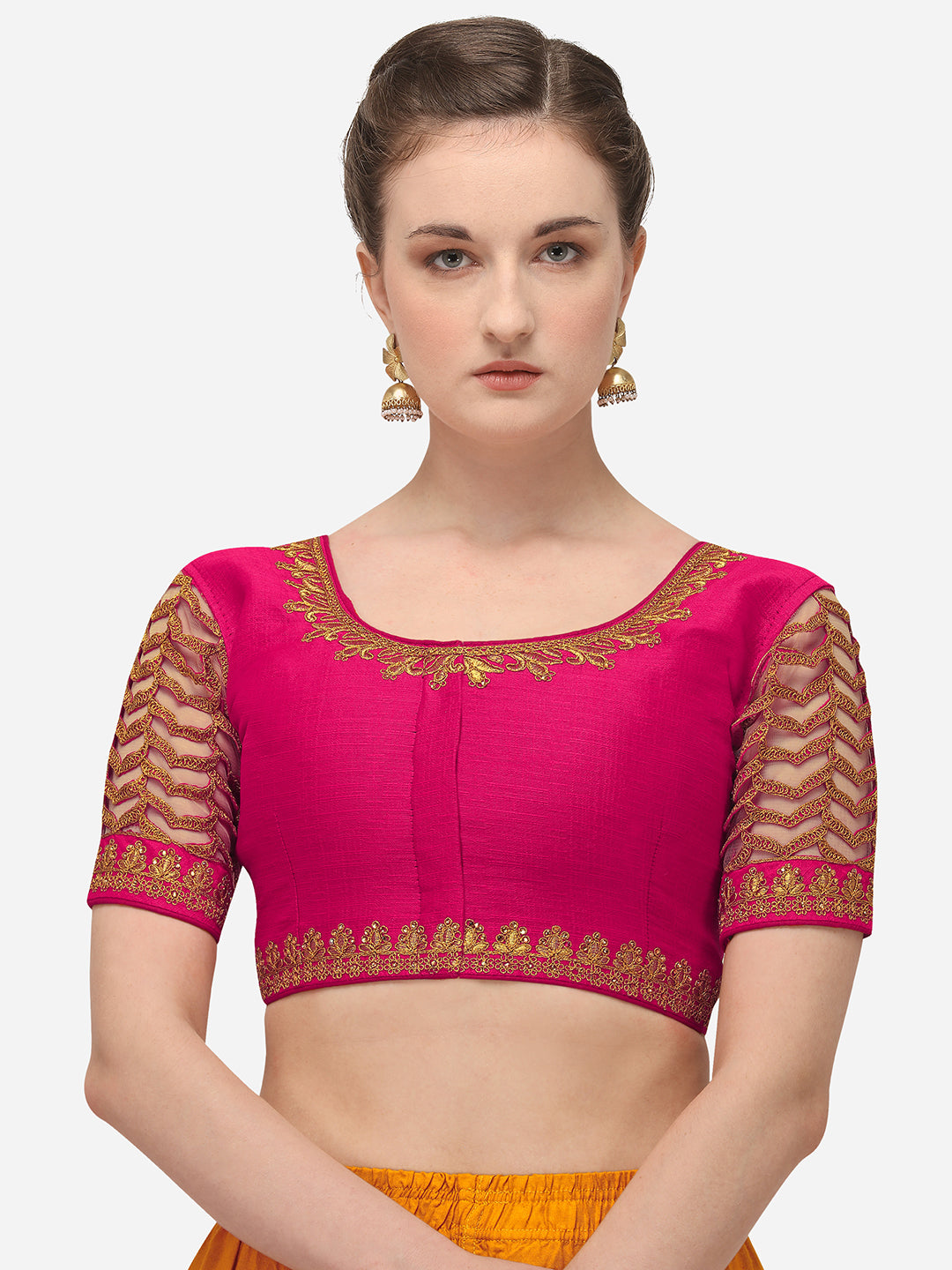 Pink Color Elephent Design Embroidery Work Blouse