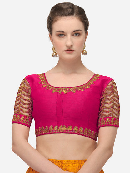 Pink Color Elephent Design Embroidery Work Blouse