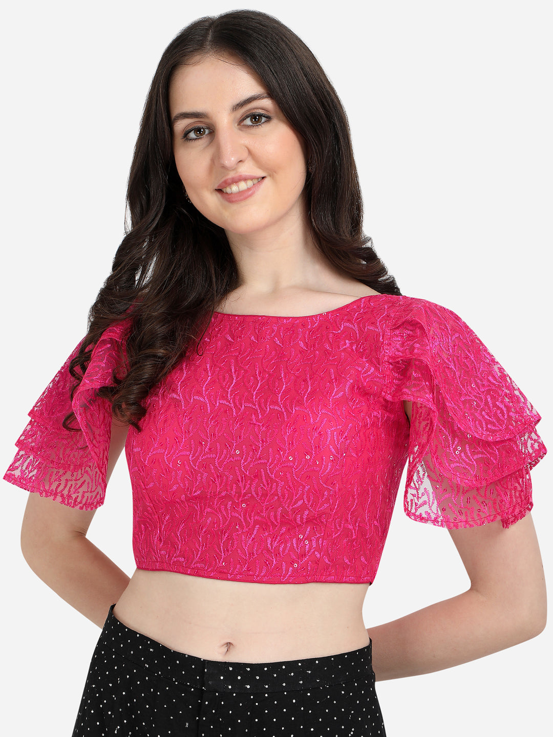 Exclusive Pink Color Ruffle Sleeve Party Wear Blouse