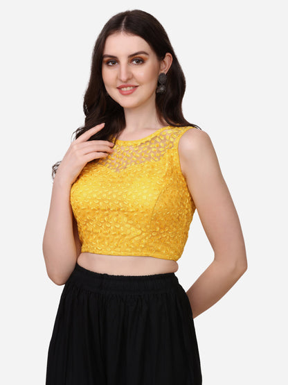 Stylish Net Yellow Color Sequence Embroidered Blouse