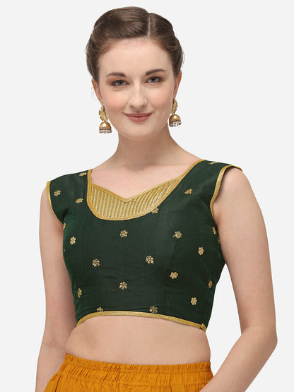 Designer Dark Green Color Embroidery Work Silk Blouse