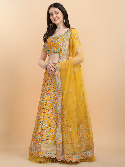 Yellow Color Sequence Embroidered Work Silk Lehenga Choli