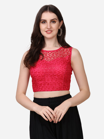 Stylish Net Pink Color Sequence Embroidered Blouse