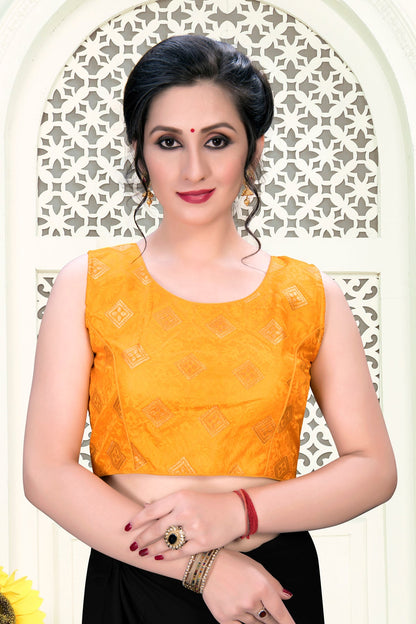 Fancy Elegant Yellow color Jacquard Round Neck Stitched Blouse