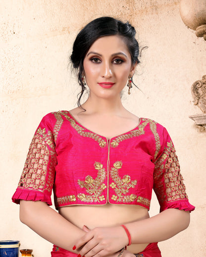 Beautiful Designer Pink color Embroidered Cut Work Silk Blouse