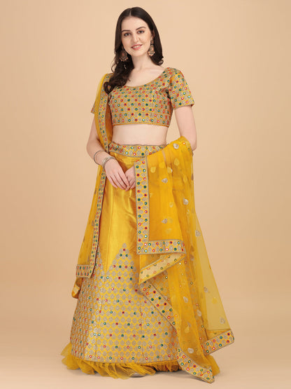 Amazing Yellow Embroidered Work Lehenga Choli