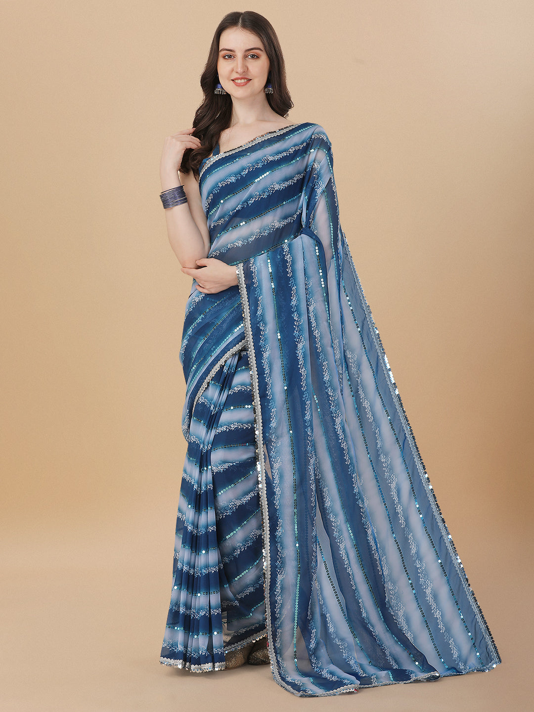 Superhit Sequence Embroidered Printed Blue Saree